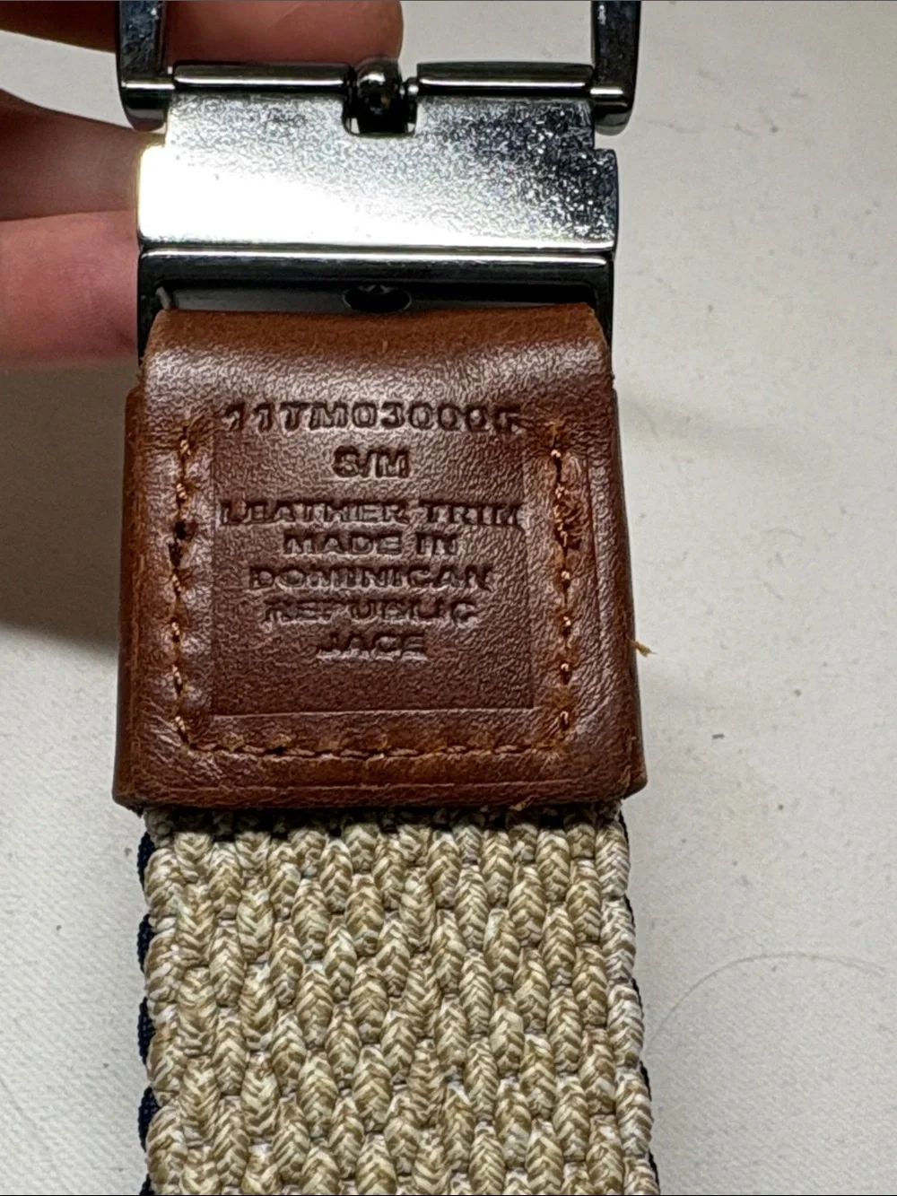 Tommy Bahama Reversible Navy/Tan Woven Textile Belt Flexible Sizing